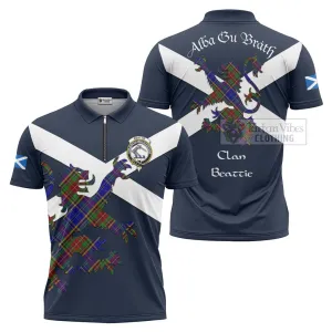 Beattie (Beatty) Tartan Lion Rampant Zipper Polo Shirt Proudly Display Your Heritage with Alba Gu Brath and Clan Name