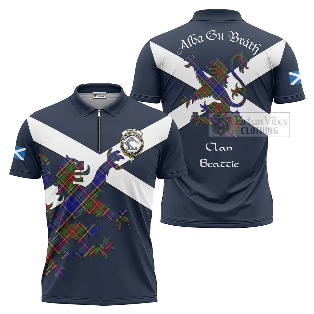 Beattie (Beatty) Tartan Lion Rampant Zipper Polo Shirt Proudly Display Your Heritage with Alba Gu Brath and Clan Name