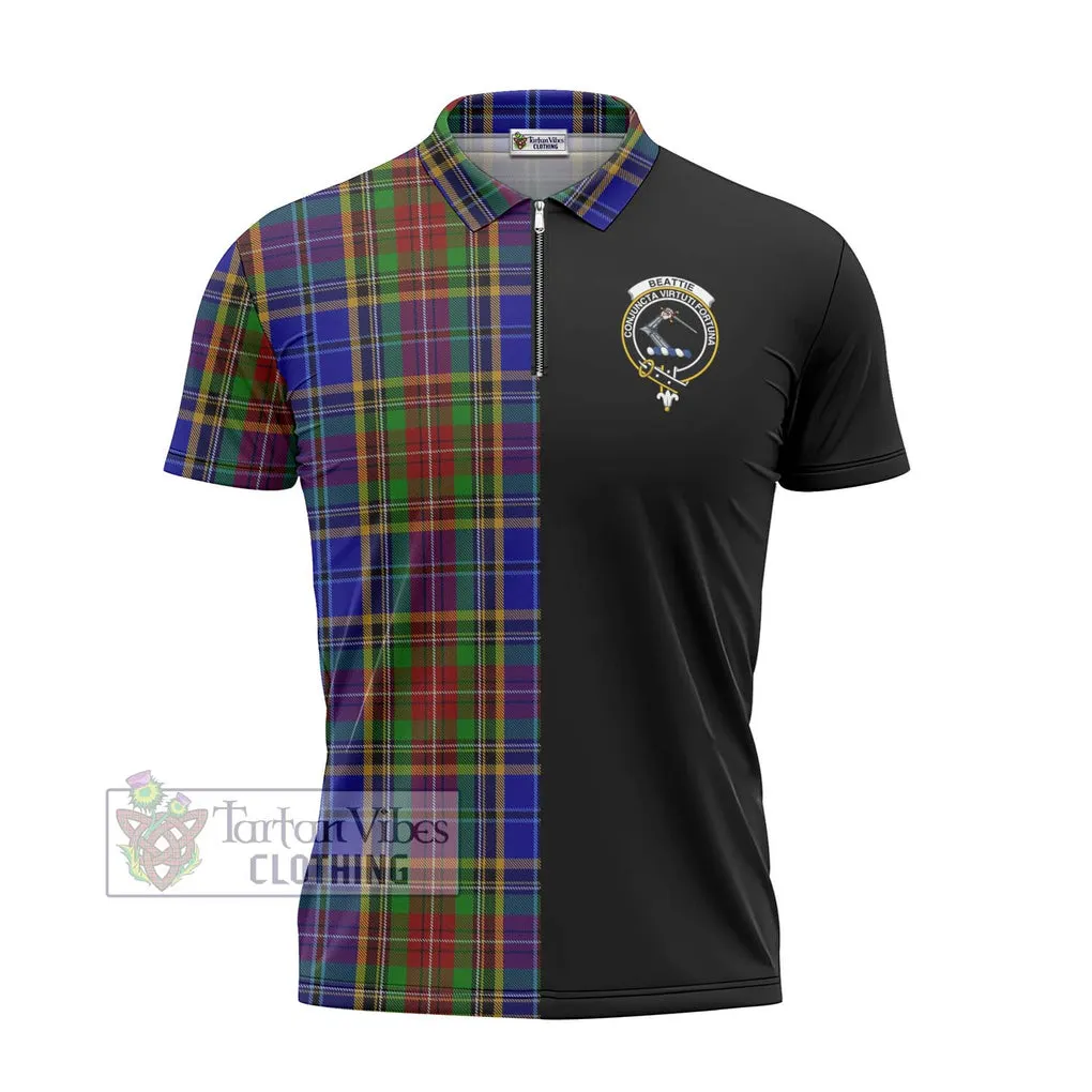 Beattie Tartan Zipper Polo Shirt with Family Crest and Half Of Me Style