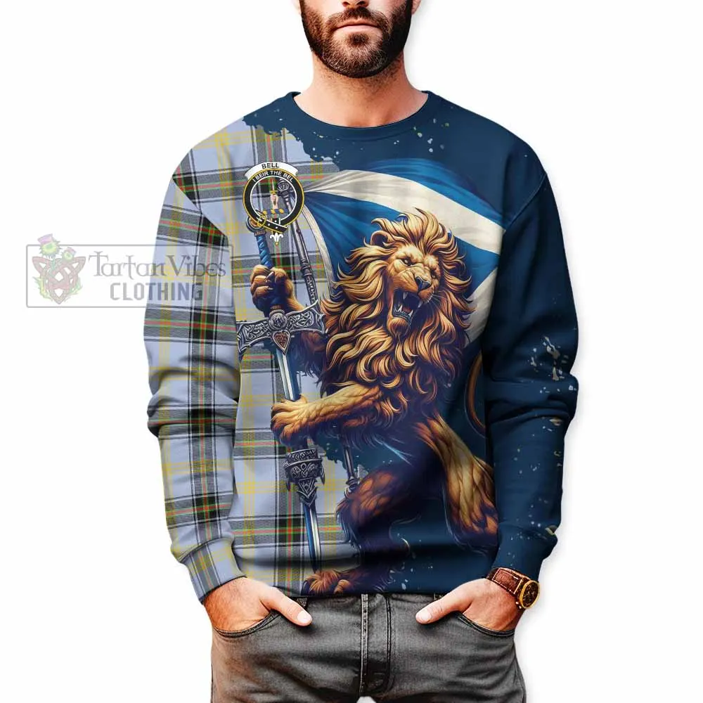 Bell Tartan Family Crest Sweatshirt with Scottish Majestic Lion