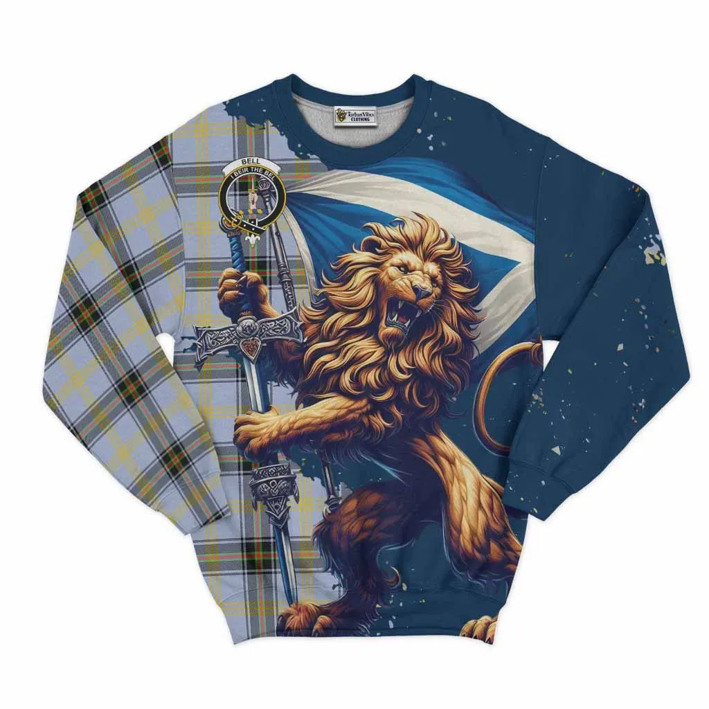 Bell Tartan Family Crest Sweatshirt with Scottish Majestic Lion