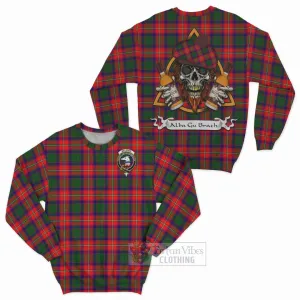 Belshes (Belsches) Tartan Sweatshirt with Family Crest and Bearded Skull Holding Bottles of Whiskey