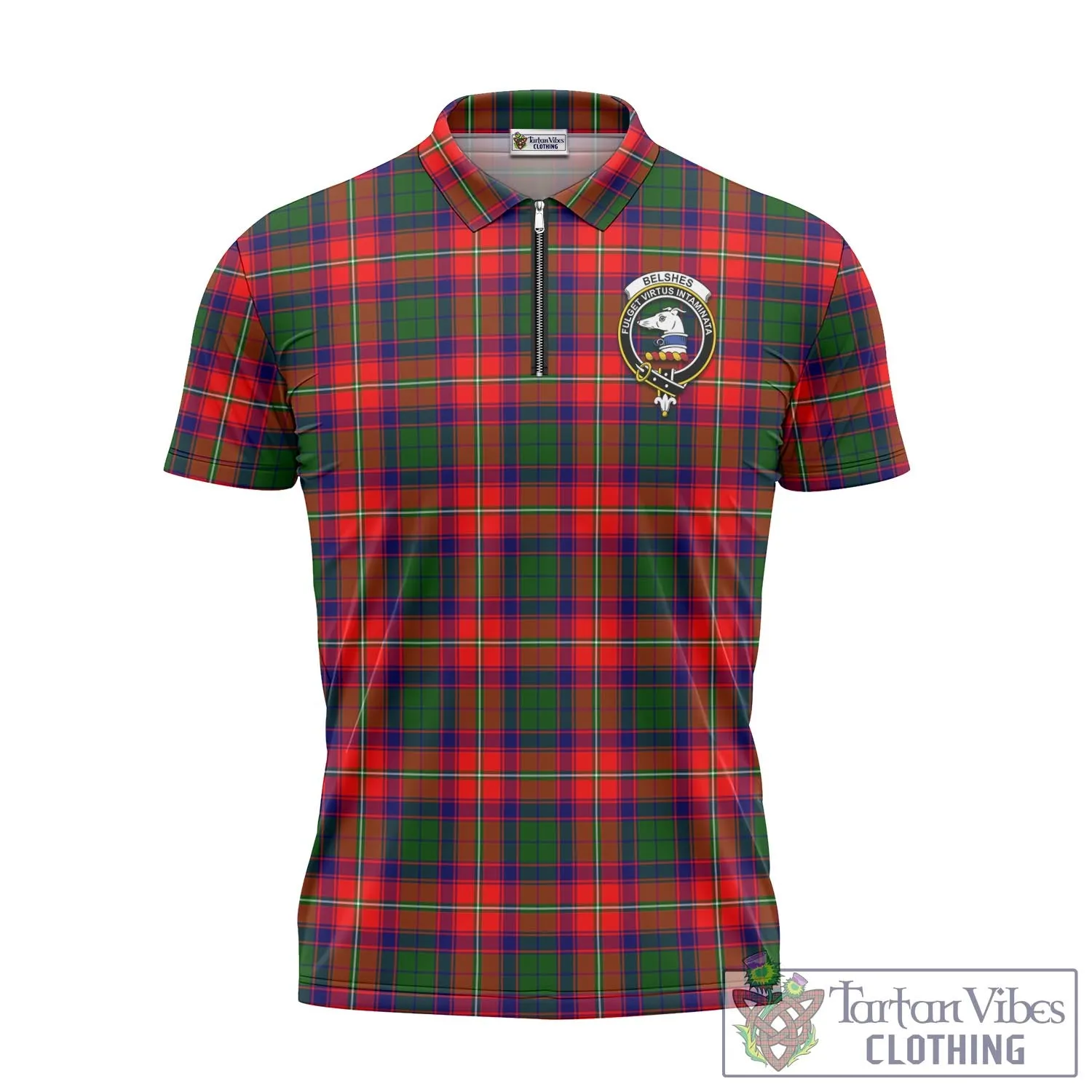 Belshes Tartan Zipper Polo Shirt with Family Crest