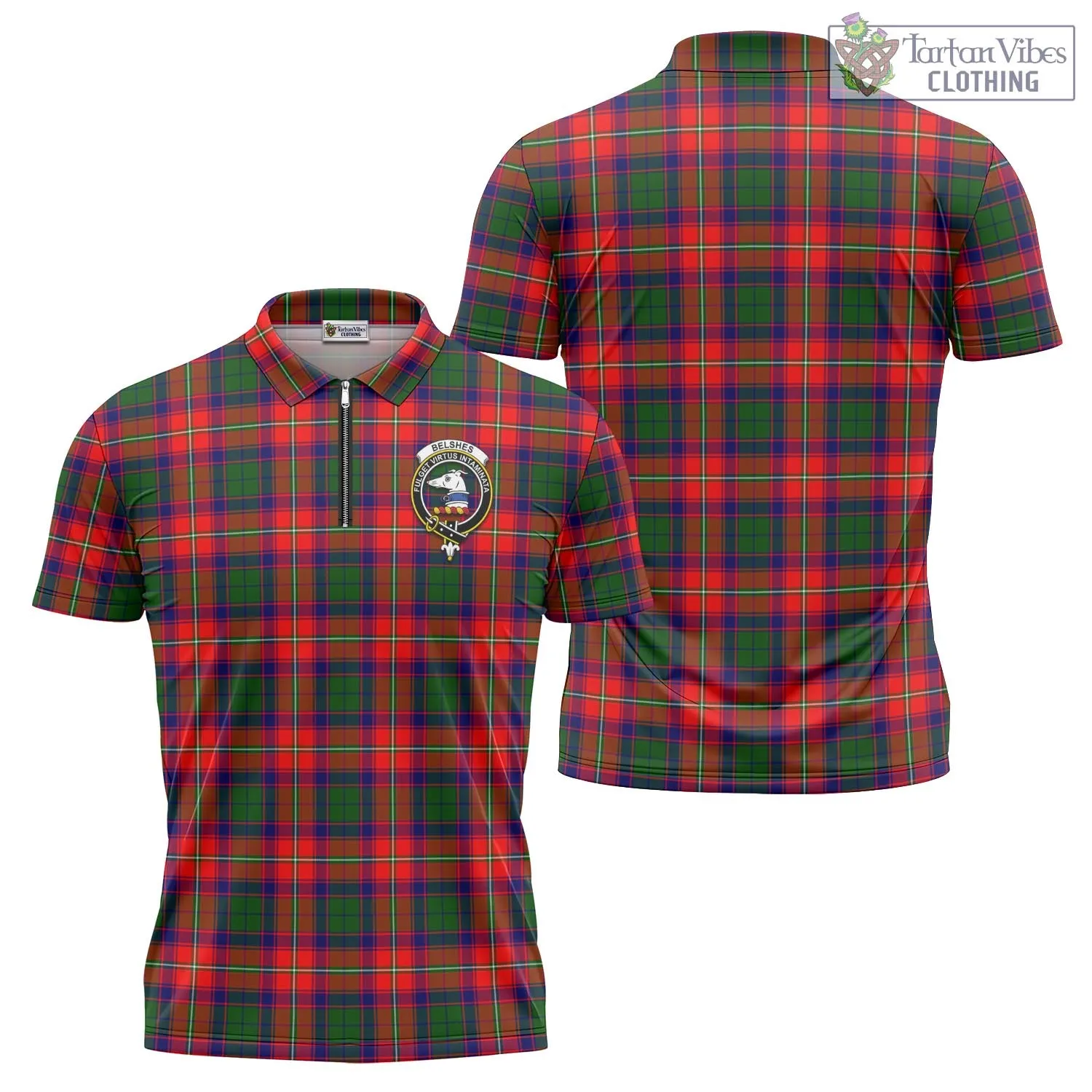 Belshes Tartan Zipper Polo Shirt with Family Crest