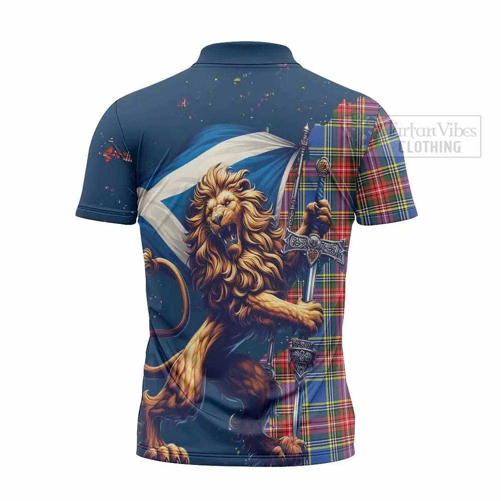 Bethune Tartan Family Crest Zipper Polo Shirt with Scottish Majestic Lion