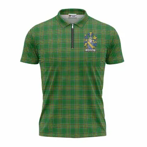 Bingham Irish Clan Tartan Zipper Polo Shirt with Coat of Arms