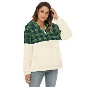 Blackadder Tartan Women's Borg Fleece Hoodie With Half Zip with Family Crest