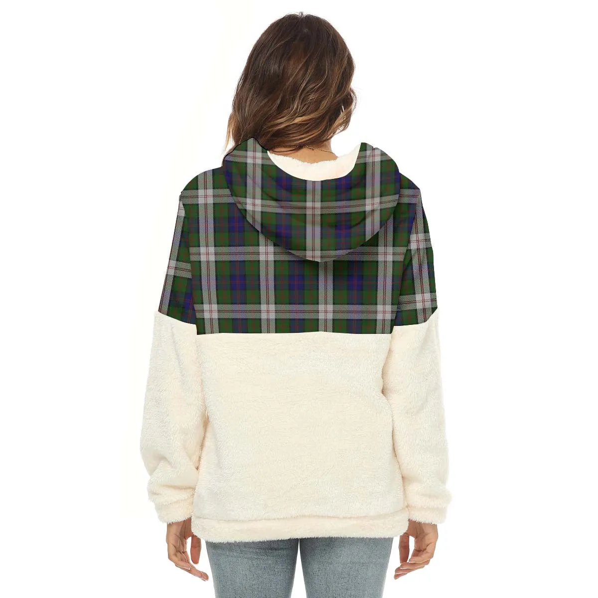 Blair Dress Tartan Women's Borg Fleece Hoodie With Half Zip with Family Crest