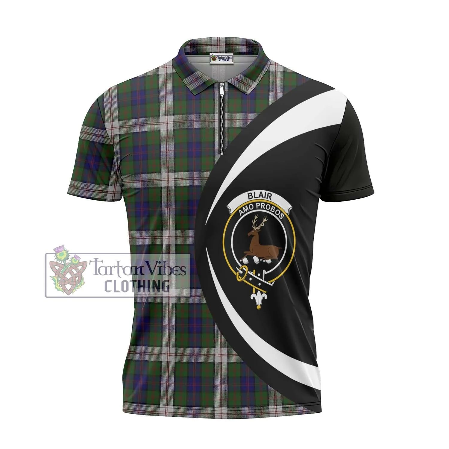 Blair Dress Tartan Zipper Polo Shirt with Family Crest Circle Style