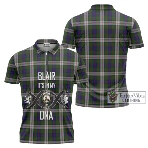 Blair Dress Tartan Zipper Polo Shirt with Family Crest DNA In Me Style