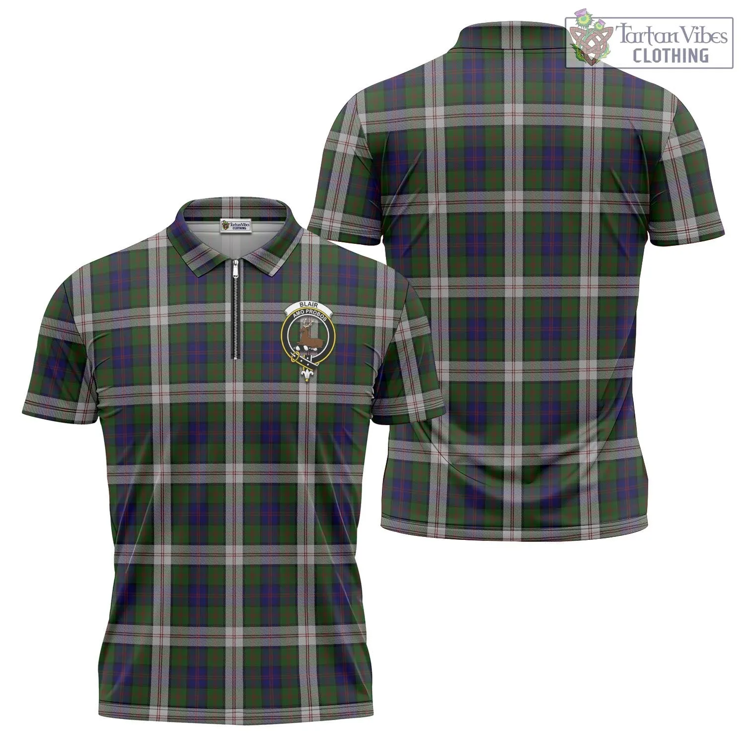 Blair Dress Tartan Zipper Polo Shirt with Family Crest