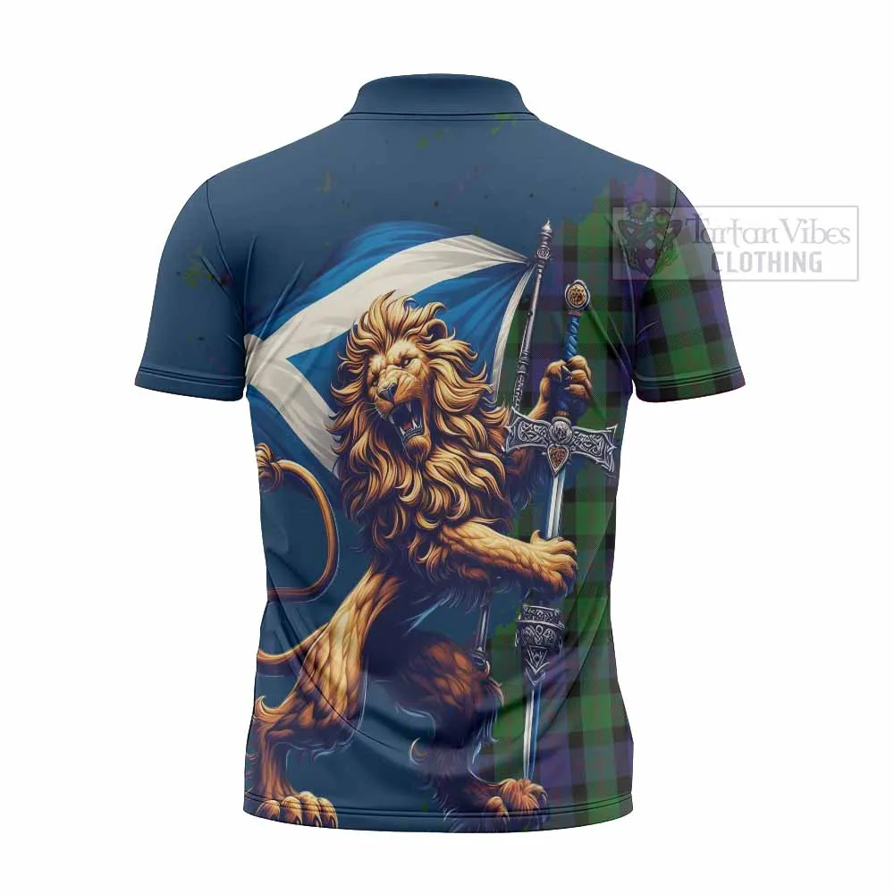 Blair Tartan Family Crest Zipper Polo Shirt with Scottish Majestic Lion