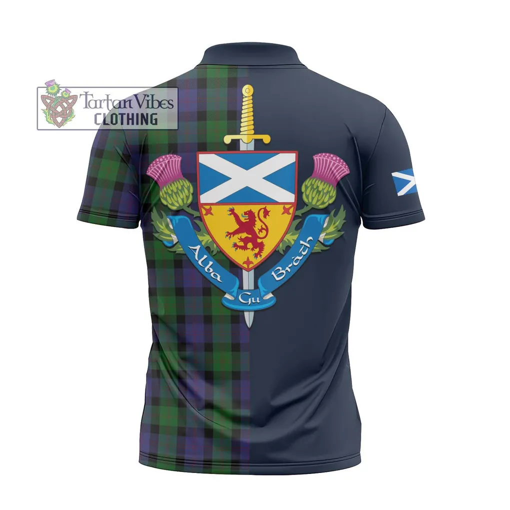 Blair Tartan Zipper Polo Shirt Alba with Scottish Lion Royal Arm Half Style