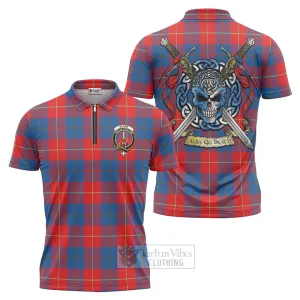 Blane Tartan Zipper Polo Shirt with Family Crest Celtic Skull Style