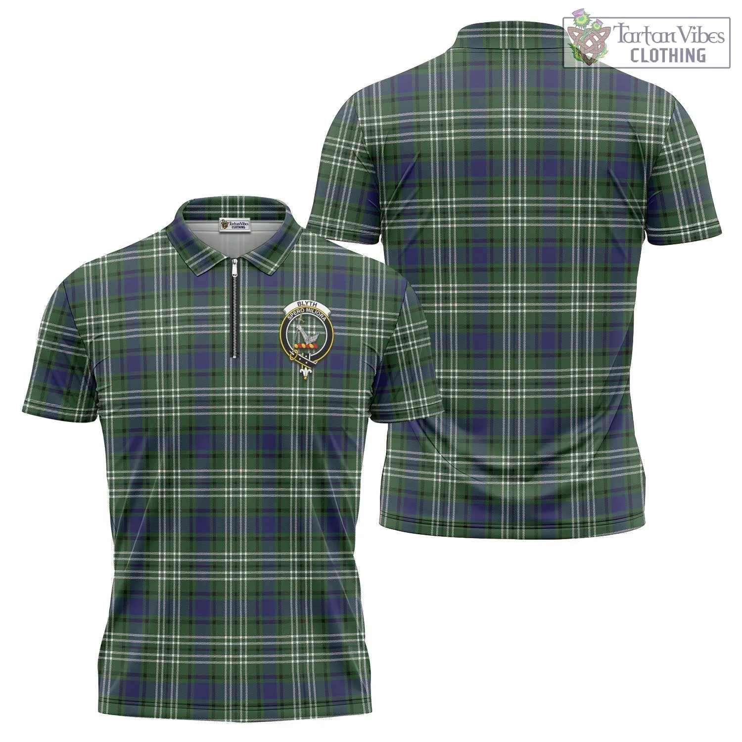 Blyth Tartan Zipper Polo Shirt with Family Crest