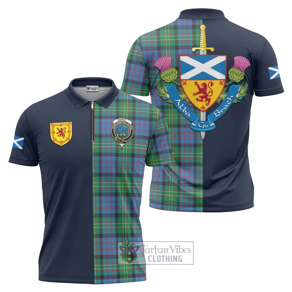 Bowie Ancient Tartan Zipper Polo Shirt Alba with Scottish Lion Royal Arm Half Style