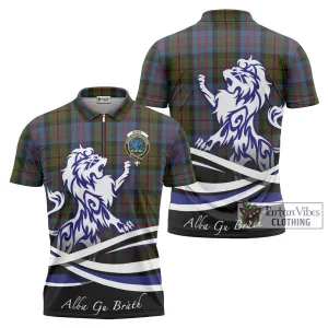 Bowie Tartan Zipper Polo Shirt with Alba Gu Brath Regal Lion Emblem