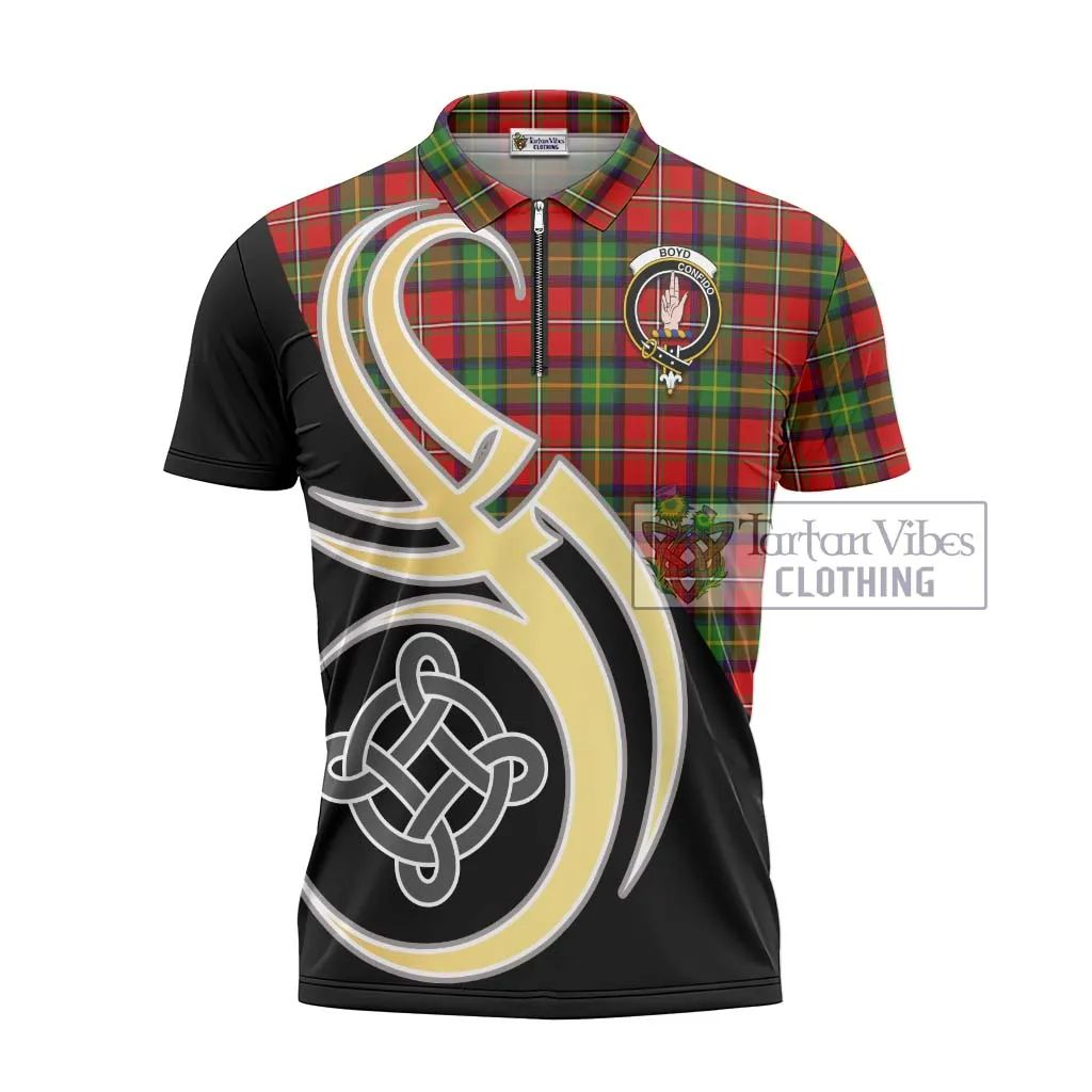 Boyd Tartan Zipper Polo Shirt with Family Crest and Celtic Symbol Style