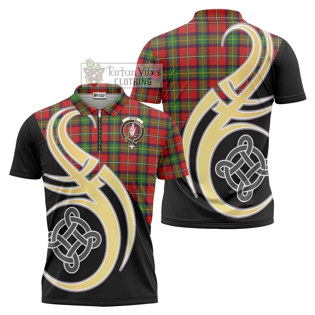 Boyd Tartan Zipper Polo Shirt with Family Crest and Celtic Symbol Style