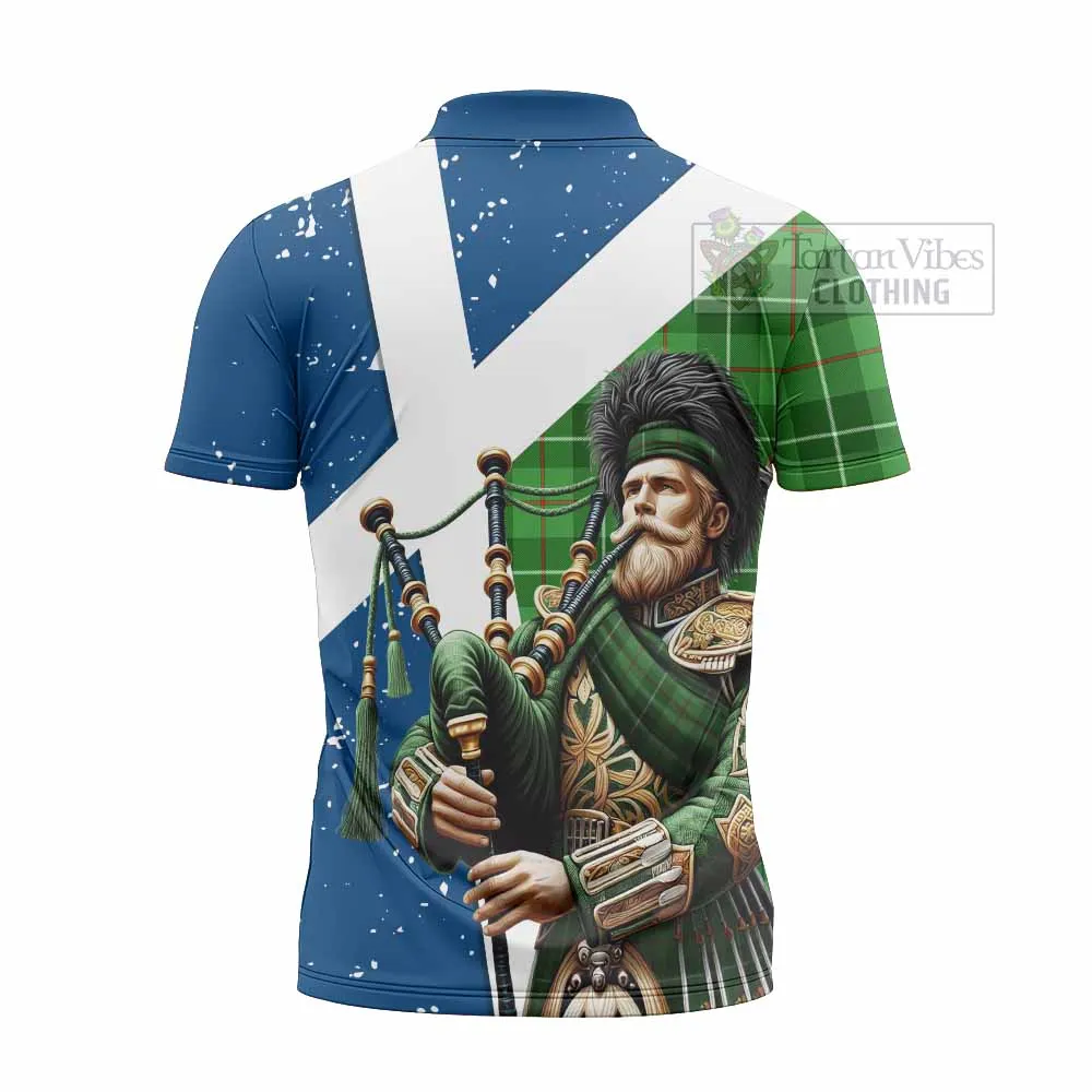 Boyle Tartan Zipper Polo Shirt with Family Crest Scottish Bagpiper Vibes