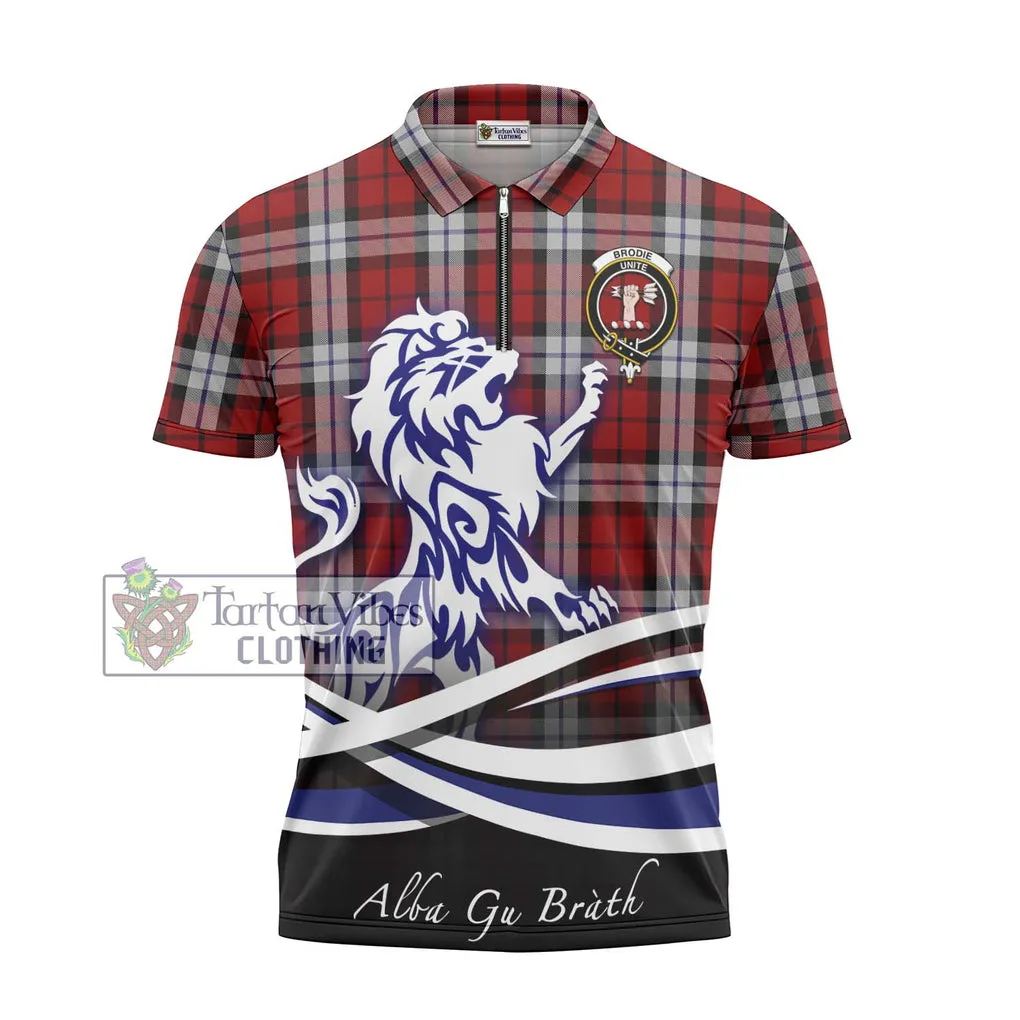 Brodie Dress Tartan Zipper Polo Shirt with Alba Gu Brath Regal Lion Emblem