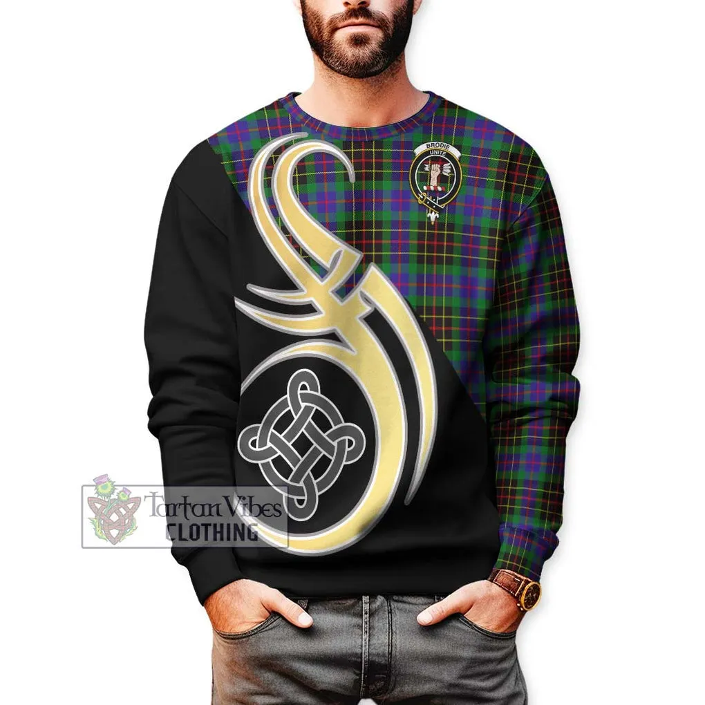 Brodie Hunting Modern Tartan Sweatshirt with Family Crest and Celtic Symbol Style