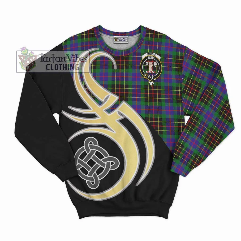 Brodie Hunting Modern Tartan Sweatshirt with Family Crest and Celtic Symbol Style