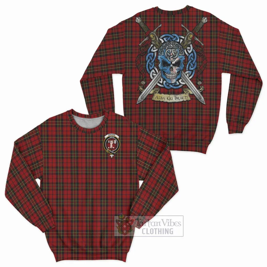 Brodie Tartan Sweatshirt with Family Crest Celtic Skull Style