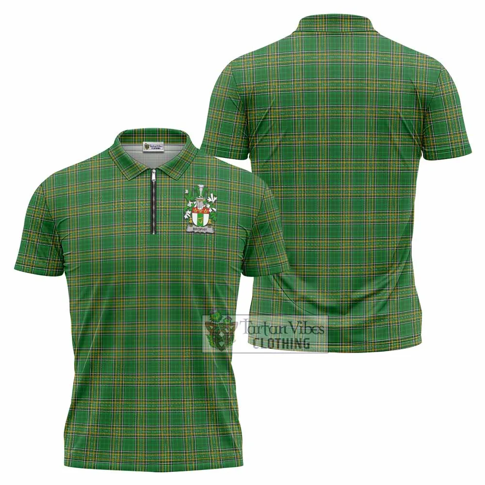 Brophy Irish Clan Tartan Zipper Polo Shirt with Coat of Arms