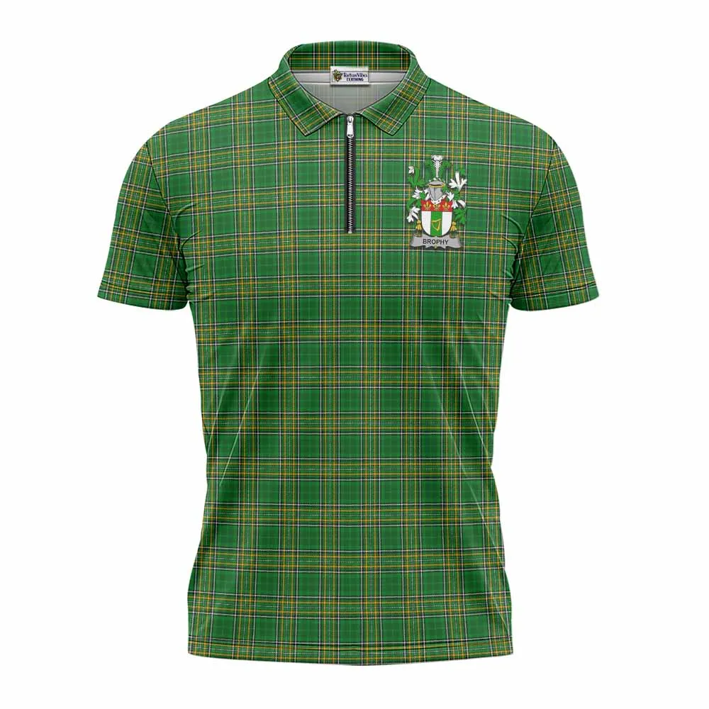 Brophy Irish Clan Tartan Zipper Polo Shirt with Coat of Arms