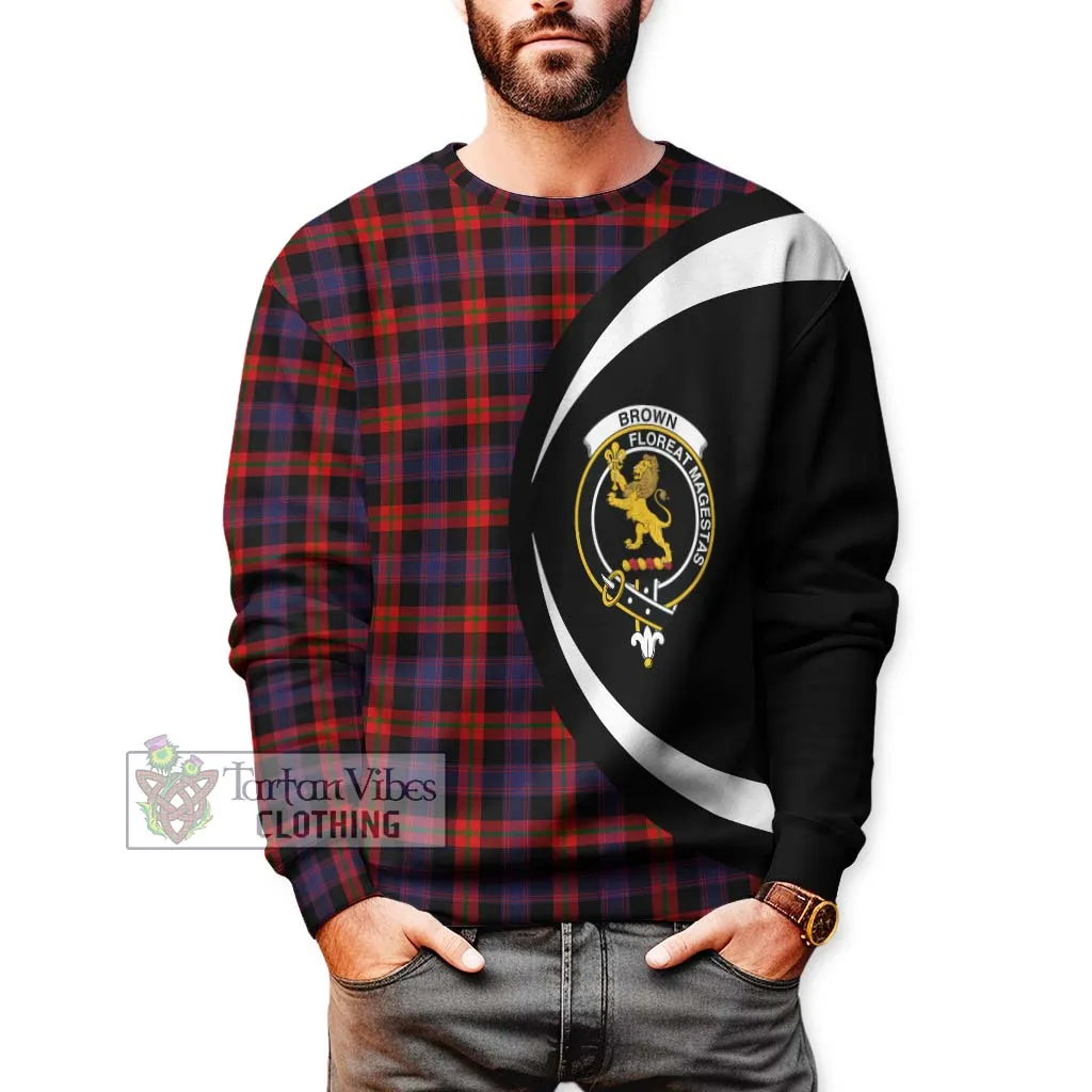 Brown (Broun) Tartan Sweatshirt with Family Crest Circle Style