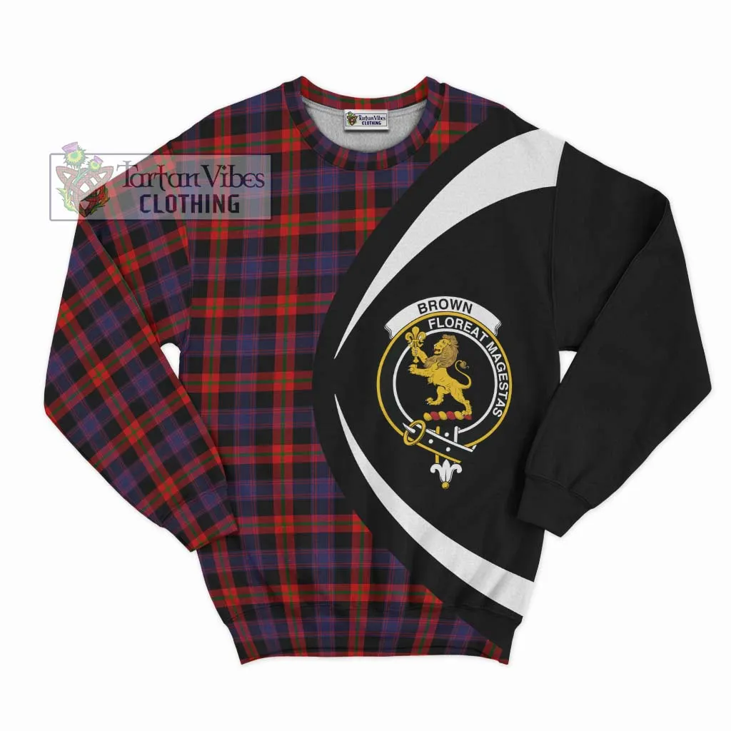 Brown (Broun) Tartan Sweatshirt with Family Crest Circle Style