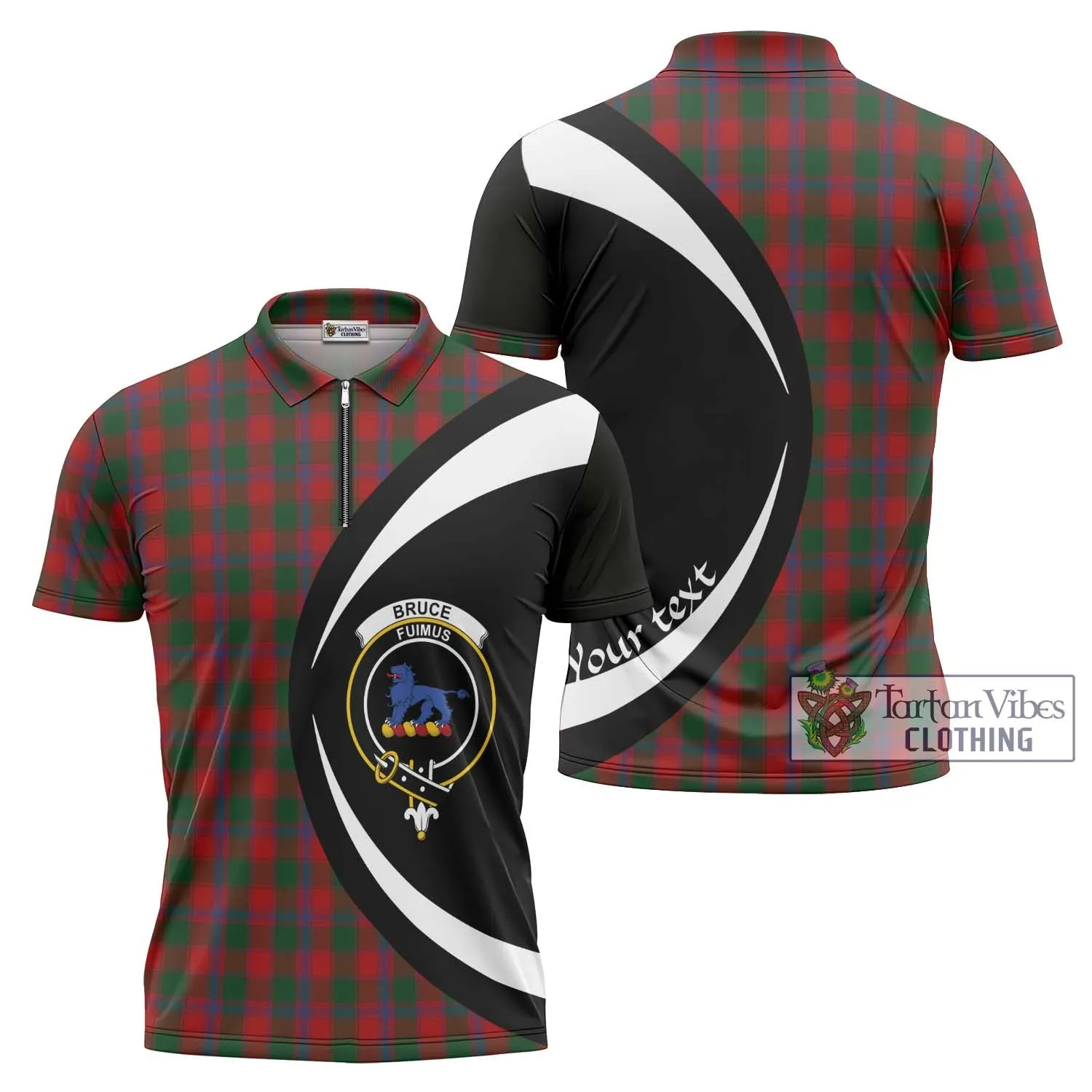 Bruce Old Tartan Zipper Polo Shirt with Family Crest Circle Style