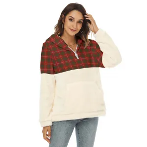 Bruce Tartan Women's Borg Fleece Hoodie With Half Zip