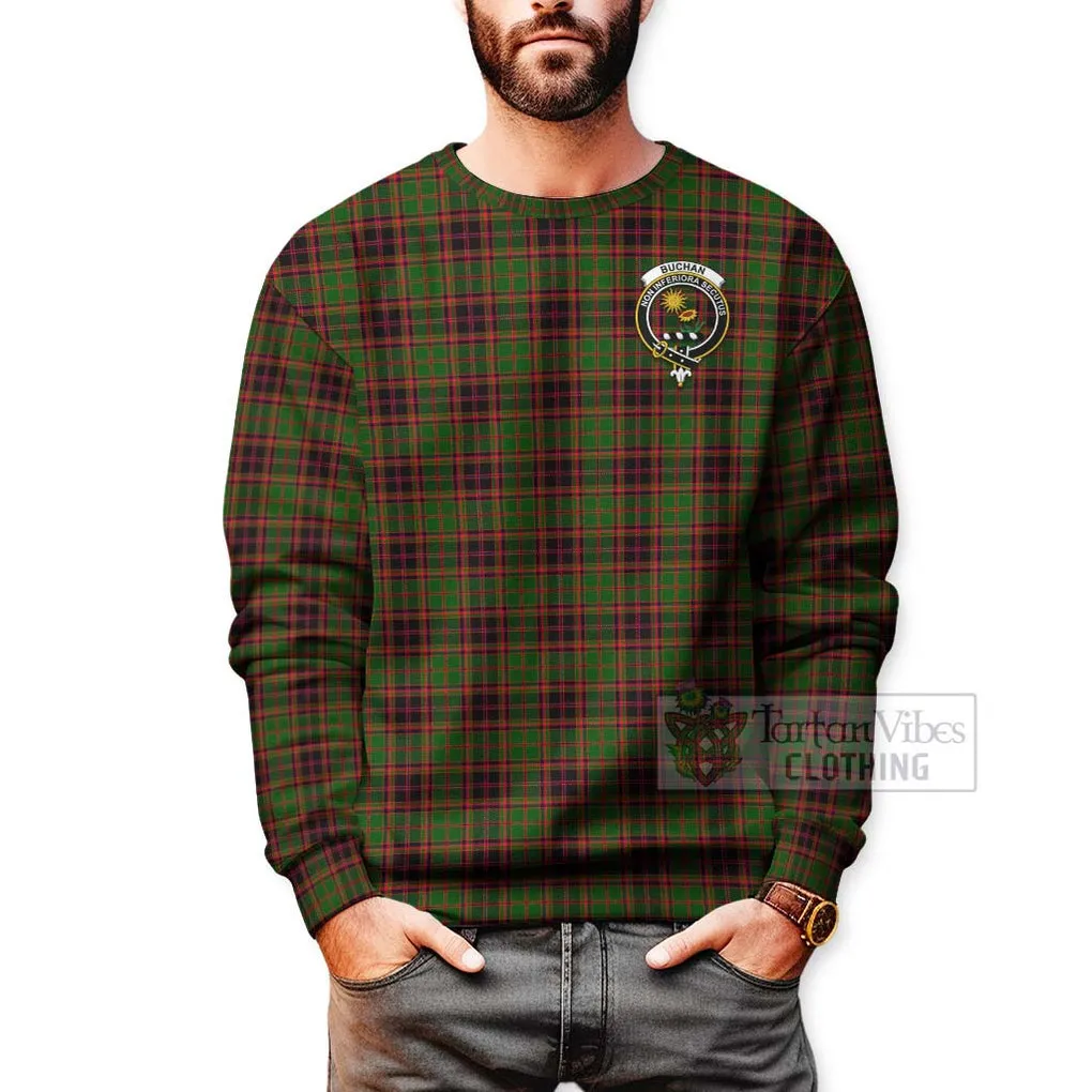 Buchan Tartan Sweatshirt with Family Crest Celtic Skull Style