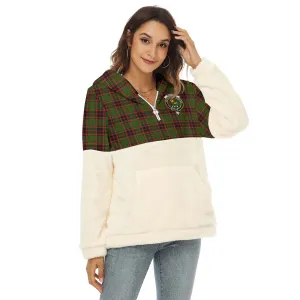 Buchan Tartan Women's Borg Fleece Hoodie With Half Zip with Family Crest