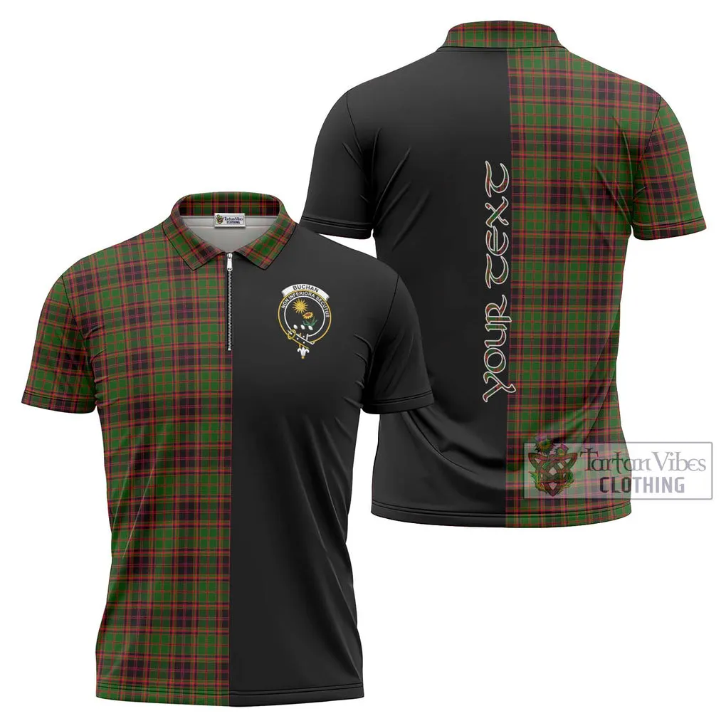 Buchan Tartan Zipper Polo Shirt with Family Crest and Half Of Me Style