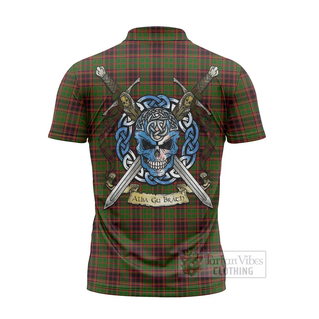 Buchan Tartan Zipper Polo Shirt with Family Crest Celtic Skull Style