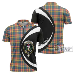 Buchanan Ancient Tartan Zipper Polo Shirt with Family Crest Circle Style