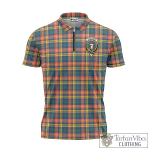 Buchanan Ancient Tartan Zipper Polo Shirt with Family Crest