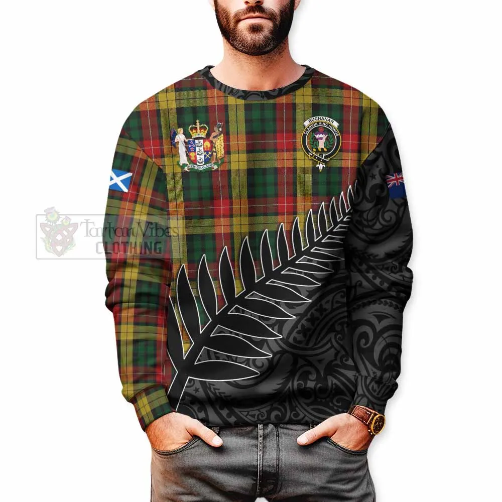 Buchanan Crest Tartan Sweatshirt with New Zealand Silver Fern Half Style