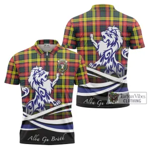 Buchanan Modern Tartan Zipper Polo Shirt with Alba Gu Brath Regal Lion Emblem