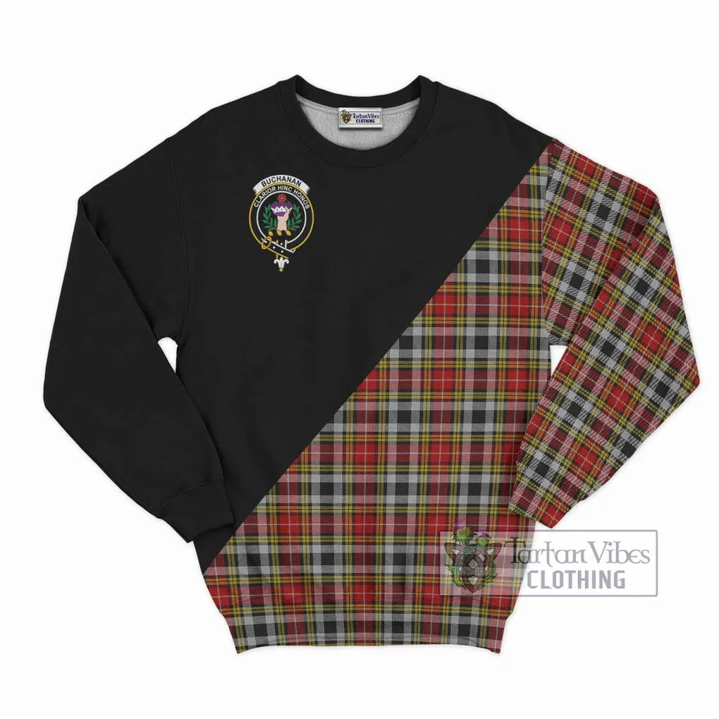 Buchanan Old Dress Tartan Sweatshirt with Family Crest and Military Logo Style