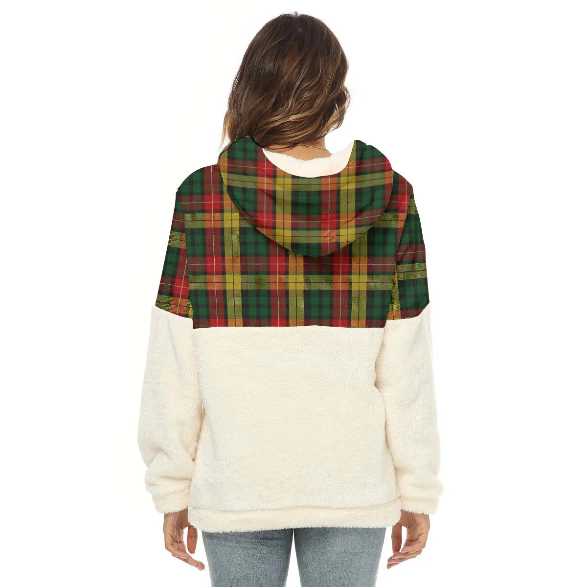 Buchanan Tartan Women's Borg Fleece Hoodie With Half Zip with Family Crest