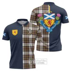 Burns Battalion Weathered Tartan Zipper Polo Shirt Alba with Scottish Lion Royal Arm Half Style