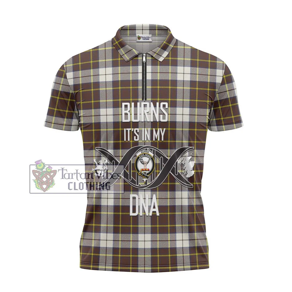 Burns Battalion Weathered Tartan Zipper Polo Shirt with Family Crest DNA In Me Style