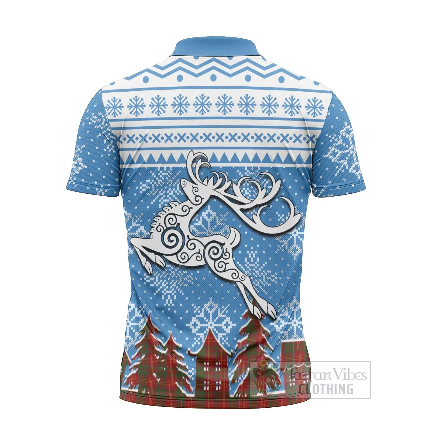 Burns Clan Christmas Zipper Polo Shirt Celtic Reindeer Style