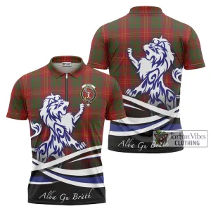 Burns Tartan Zipper Polo Shirt with Alba Gu Brath Regal Lion Emblem