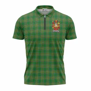 Burroughs Irish Clan Tartan Zipper Polo Shirt with Coat of Arms