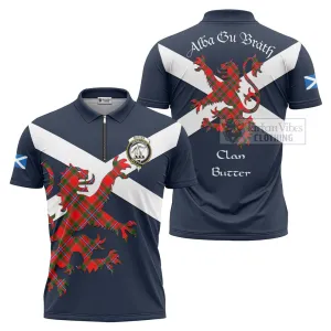 Butter Tartan Lion Rampant Zipper Polo Shirt Proudly Display Your Heritage with Alba Gu Brath and Clan Name